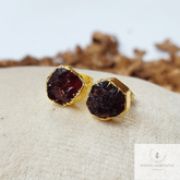 Rough Garnet Gold Electroplated Stud Earrings, Birthstone Jewelry, Rough Stone Jewelry, Gemstone Earrings, Dangle Earrings, Women earrings